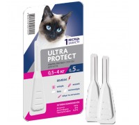 ULTRA PROTECT Капли на холку  от блох и клещей для кошек весом до 4 КГ..