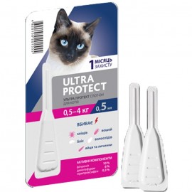ULTRA PROTECT Капли на холку  от блох и клещей для кошек весом до 4 КГ..