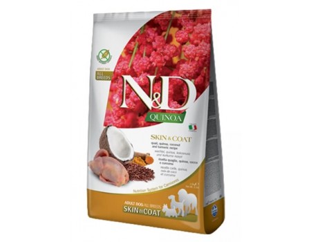 Сухой корм Farmina N&D Quinoa Skin&Coat ADULT MEDIUM & MAXI для собак, при пищевой аллергии, с перепелом, киноа, кокосом и куркумой, (35684) 7 кг