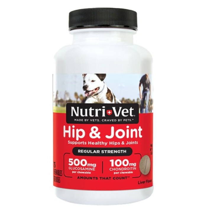 Nutri-Vet Hip&Joint Regular НУТРИ-ВЕТ СВЯЗКИ И СУСТАВЫ РЕГУЛЯР, 1 уровень, хондроитин и глюкозамин для собак, с МСМ, 75 табл.