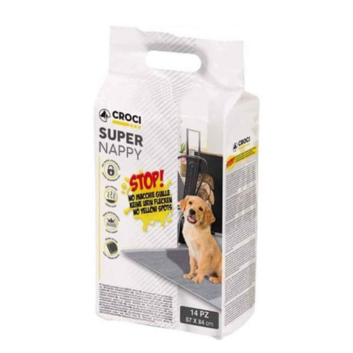 SUPER NAPPY(СУПЕР НАППИ) Пеленки для собак с активным углем  84Х57 см 14 шт