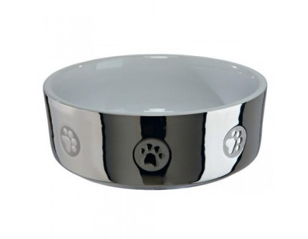 Миска керамическая для собак TRIXIE - с рисунком, 1,5 л / D 19 см  серебро/белый