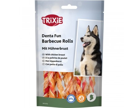 Лакомство Trixie Denta Fun Barbecue Rolls with chicken breast для собак Палочка для чистки зубов с куриной грудкой, 12 см, 80 г, 10 шт