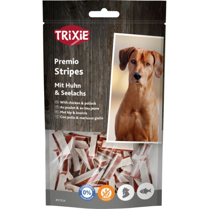 Ласощі Trixie Premio Stripes with Chicken & Pollock для собак палички з куркою та мінтаєм, 75 г