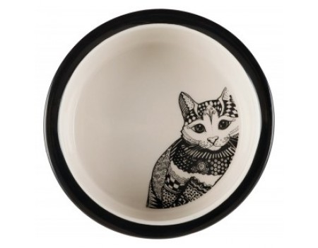 Миска для кота TRIXIE Zentangle (керамика)0,3л/12см,белый/черный