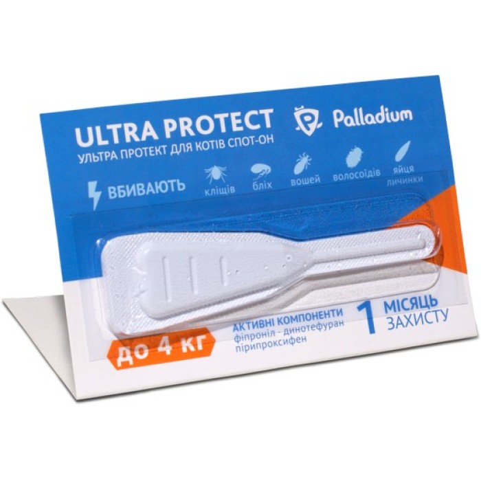 ULTRA PROTECT Краплі на холку від бліх і кліщів для кішок вагою до 4 кг, 0.5 мл