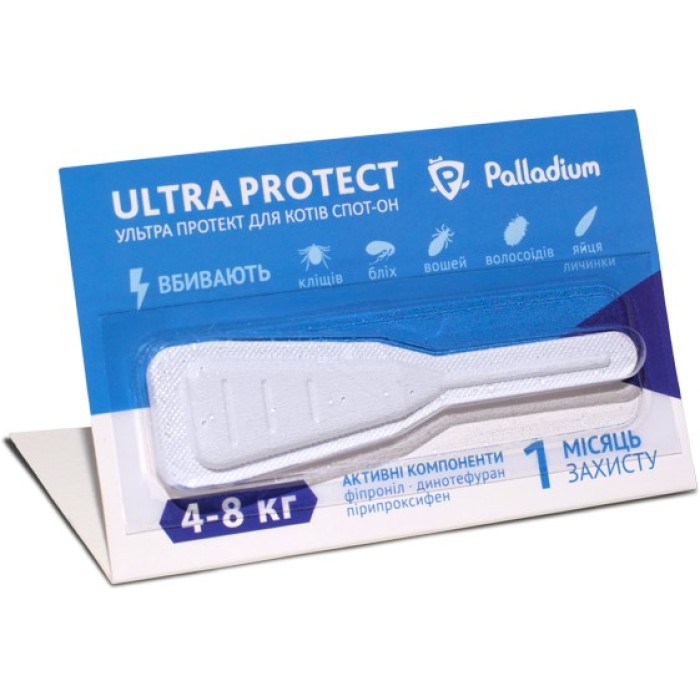 ULTRA PROTECT КАПЛИ НА ХОЛКУ  ОТ БЛОХ И КЛЕЩЕЙ ДЛЯ КОШЕК ВЕСОМ 4-8 КГ   1 мл