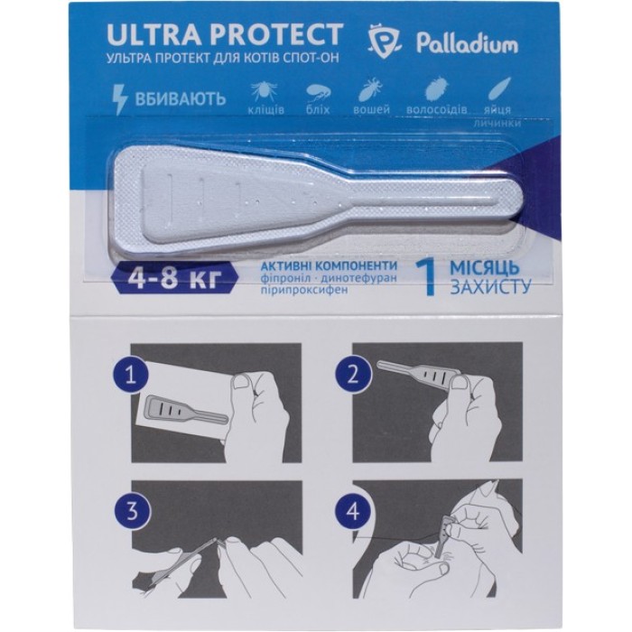 ULTRA PROTECT КАПЛИ НА ХОЛКУ  ОТ БЛОХ И КЛЕЩЕЙ ДЛЯ КОШЕК ВЕСОМ 4-8 КГ   1 мл