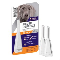 SILVER DEFENCE капли на холку от блох, клещей и комаров для собак весом 30-40 КГ  6 мл 1 пипетка