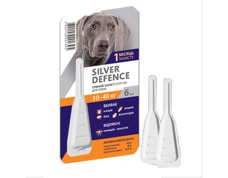 SILVER DEFENCE капли на холку от блох, клещей и комаров для собак весом 30-40 КГ  6 мл