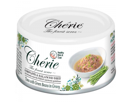 Консерва для кошек Cherie "Hair & Cоat", с тунцем и зеленой фасолью, 80 гр