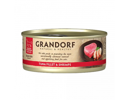 Влажный корм для кошек Grandorf TUNA FILLET & SHRIMPS филе тунца с креветками, 70 г