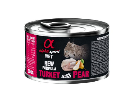 Повнораціонний вологий корм Alpha Spirit Turkey with Pear, для дорослих котів, індичка і груша, 200 г
