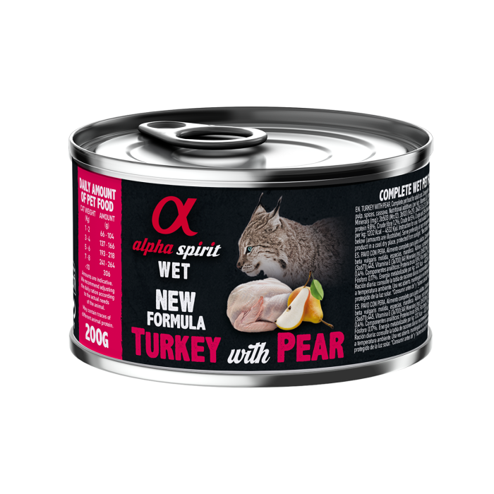 Повнораціонний вологий корм Alpha Spirit Turkey with Pear, для дорослих котів, індичка і груша, 200 г