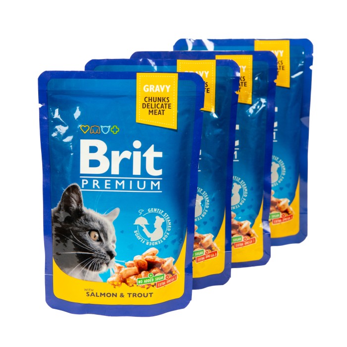 Набор паучей "3+1" для кошек Brit Premium Cat pouch с лососем и форелью, 4 х 100г