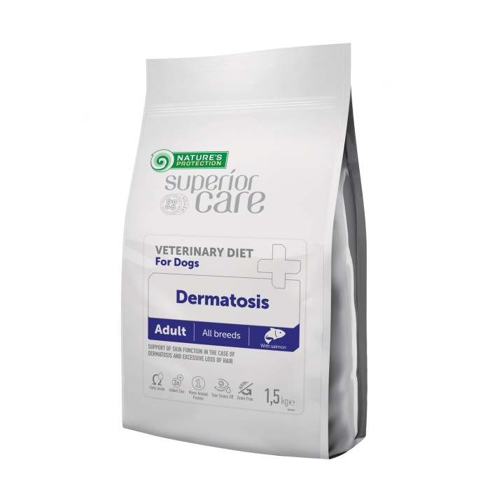 Сухой диетический корм Nature's Protection Superior Care Dermatosis, для здоровья шерсти и кожи взрослых собак, лосось, 1,5 kg