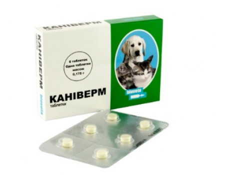 Каниверм — антигельминтик для щенков и котят 6таб,  1т. на 0,5 - 2 кг веса Биовета