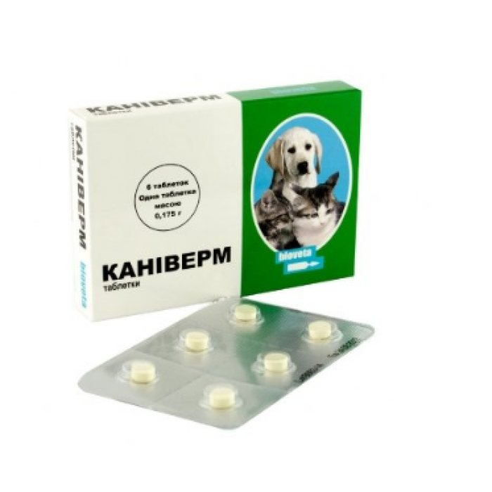 Каниверм — антигельминтик для щенков и котят 6таб,  (1таб. на 0,5 - 2 кг) Биовета