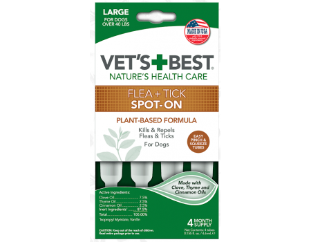 VET`S BEST Flea + Tick Spot On Tubes Large Краплі від бліх та кліщів Для собак великих порід більше 18 кг
