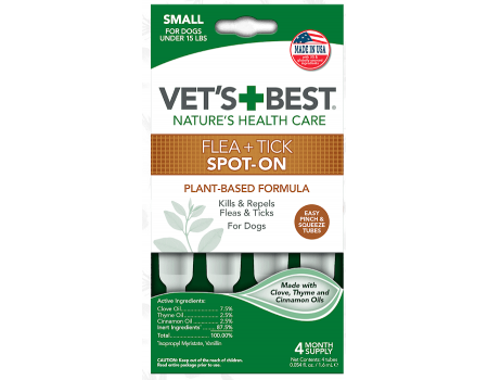 VET`S BEST Flea + Tick Spot On Tubes Small Капли от блох и клещей Для собак малых пород до 7 кг