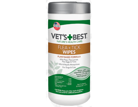 VET`S BEST Flea Tick Wipes Влажные салфетки от насекомых для собак (50 шт)