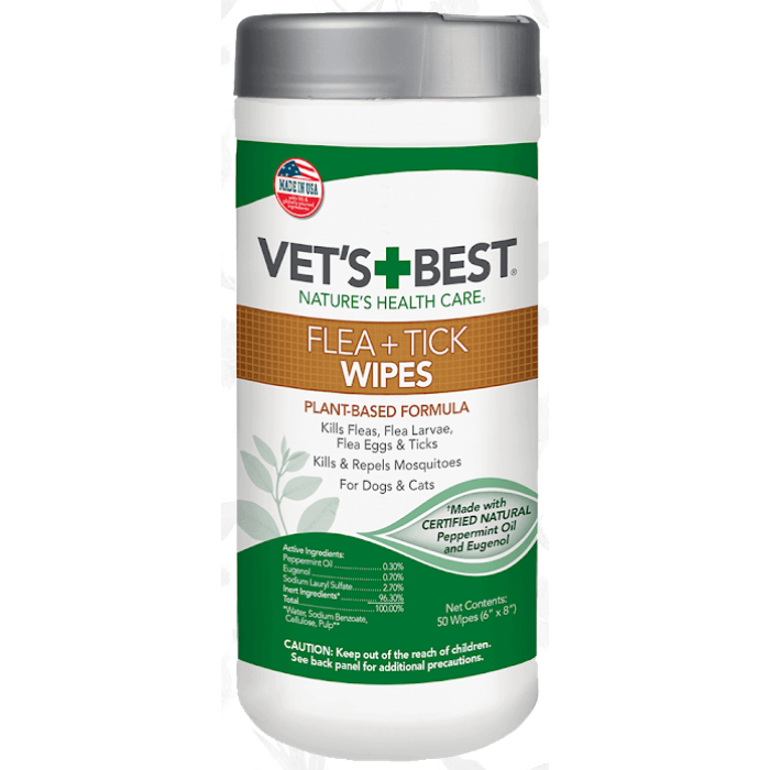 VET`S BEST Flea Tick Wipes Влажные салфетки от насекомых для собак (50 шт)