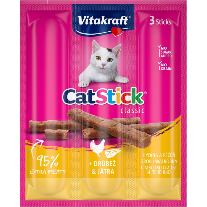 М'ясні палички Vitakraft  Cat Stick Poultry & Liver, для котів, з птицею та печінкою, 3*6 гр