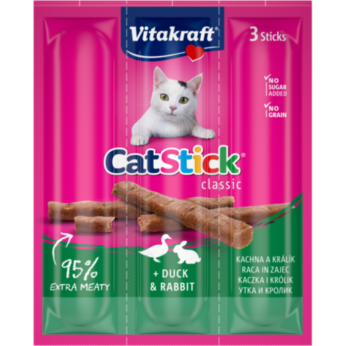 М'ясні палички Vitakraft  Cat Stick Rabbit & Duck, для котів, з кроликом та качкою, 3*6 гр