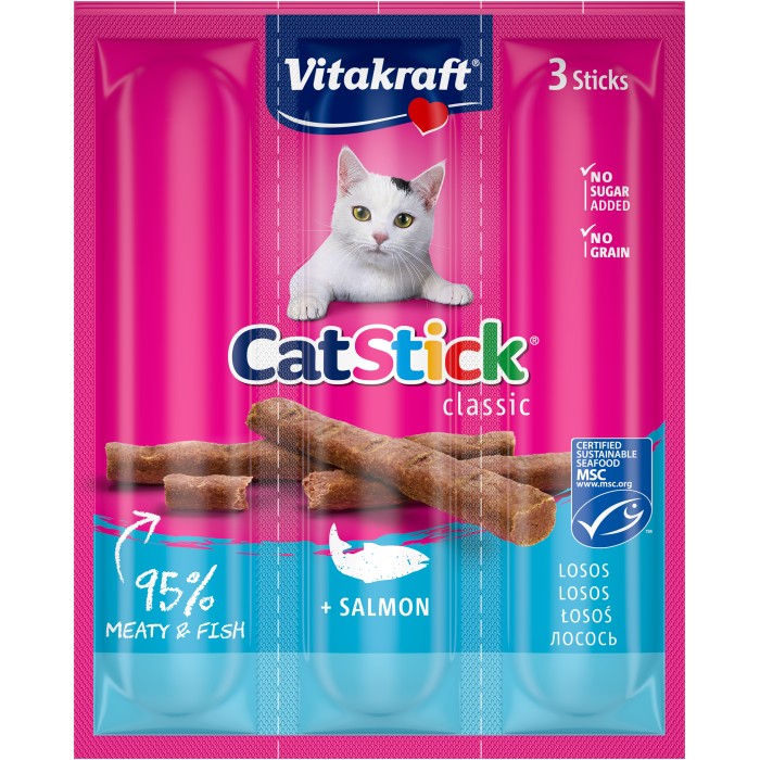 М'ясні палички Vitakraft  Cat Stick Salmon MSC, для котів, з лососем, 3*6 гр