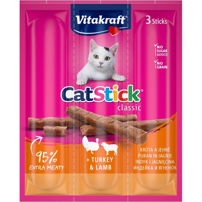Мясные палочки Vitakraft Cat Stick Turkey & Lamb, для кошек, с индейкой и бараниной, 3*6 гр