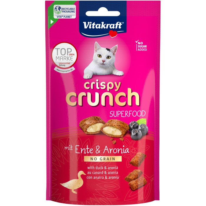 Хрусткі ласощі Vitakraft Crispy Crunch duck +aronia, для котів, з кремовою начинкою з качкою та ягодами, 60 гр