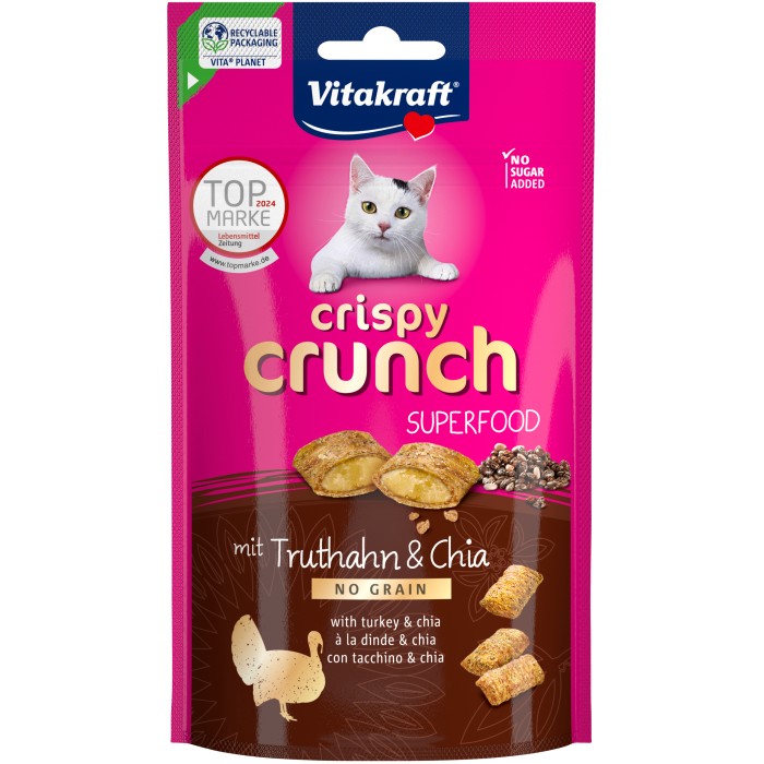 Хрусткі ласощі Vitakraft Crispy Crunch Turkey+Chia, для котів, з кремовою начинкою з індичкою та чіа, 60 гр