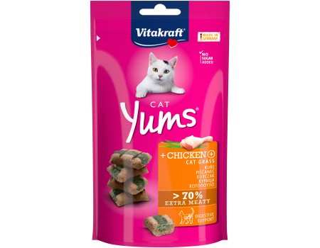 Закуски м'які Vitakraft Cat Yums Chicken&Cat grass, для котів, з куркою та котячою травою, 40 гр