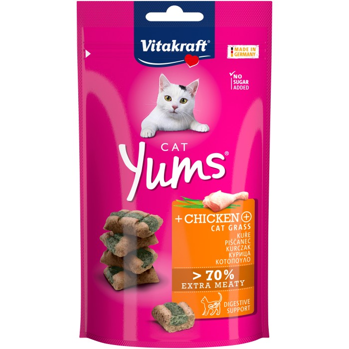 Закуски м'які Vitakraft Cat Yums Chicken&Cat grass, для котів, з куркою та котячою травою, 40 гр