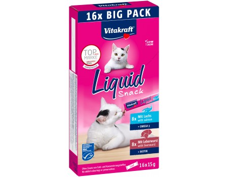 Крем-снек Vitakraft Cat Liquid Snack Multipack, з лососем/ліверною ковбасою (2 смаки), 16*15 гр