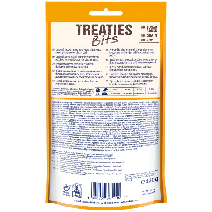 Закуски м'які Vitakraft Treaties Bits Liver Sausage, для собак, з ліверною ковбасою, 120 гр