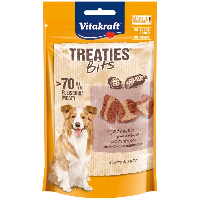 Закуски м'які Vitakraft Treaties Bits Liver Sausage, для собак, з ліверною ковбасою, 120 гр