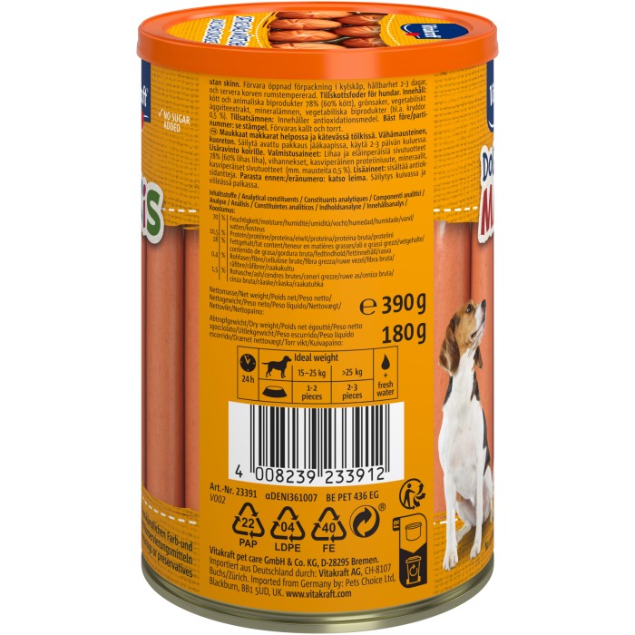 Сосиски Vitakraft Dog Maxis, для собак, без оболонки, беззернові, 180 гр