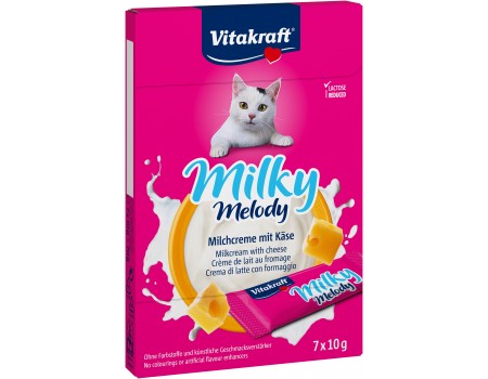 Крем-снек Vitakraft Milky Melody Cheese, для котів, з вершками та сиром, знижений вміст лактози, 7*10 гр