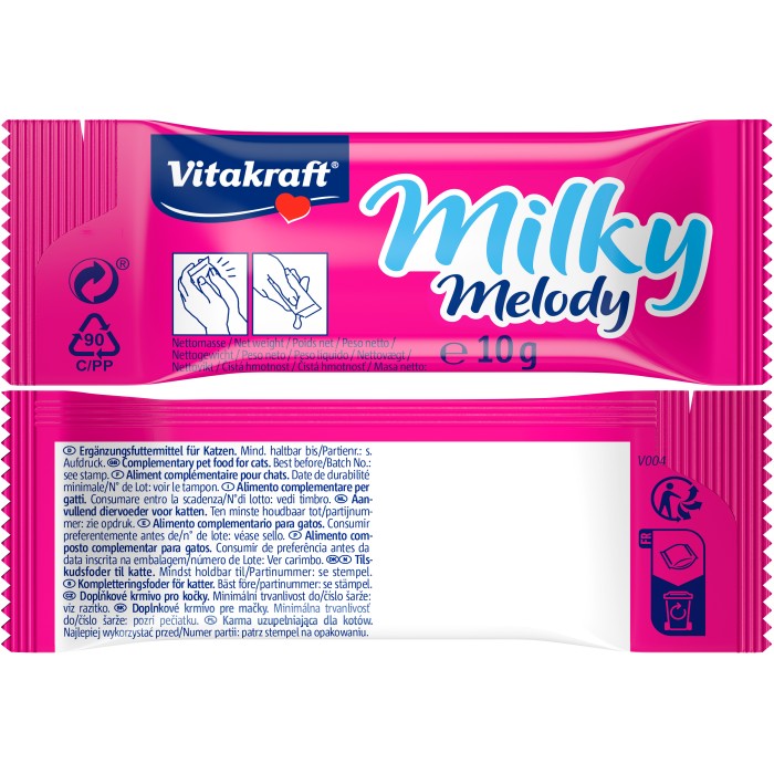 Крем-снек Vitakraft Milky Melody Cheese, для кошек, со сливками и сыром, пониженное содержание лактозы, 7*10 гр