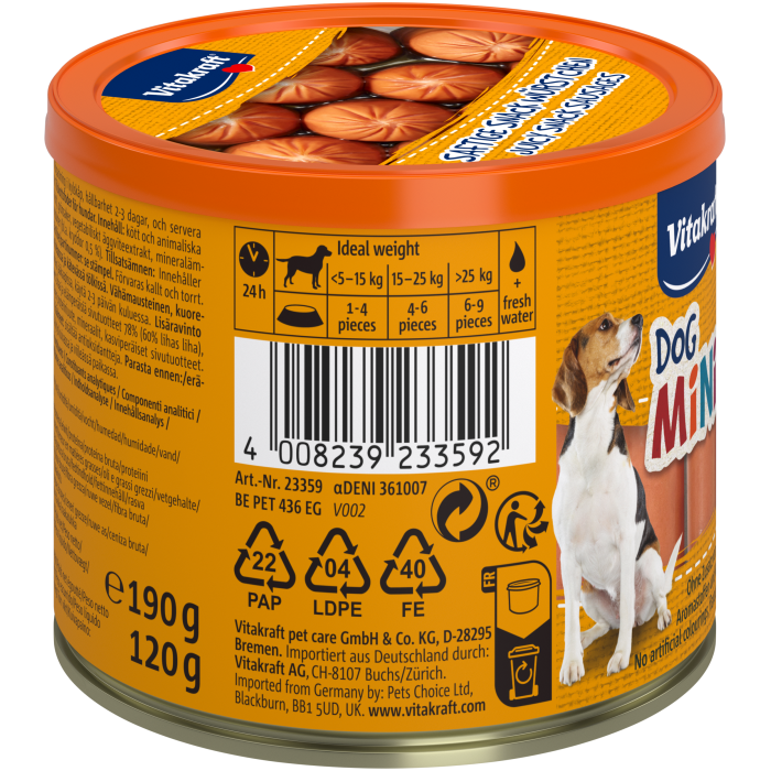Сосиски мини Vitakraft Dog Minis, для собак, без оболочки, беззерновые, 120 гр