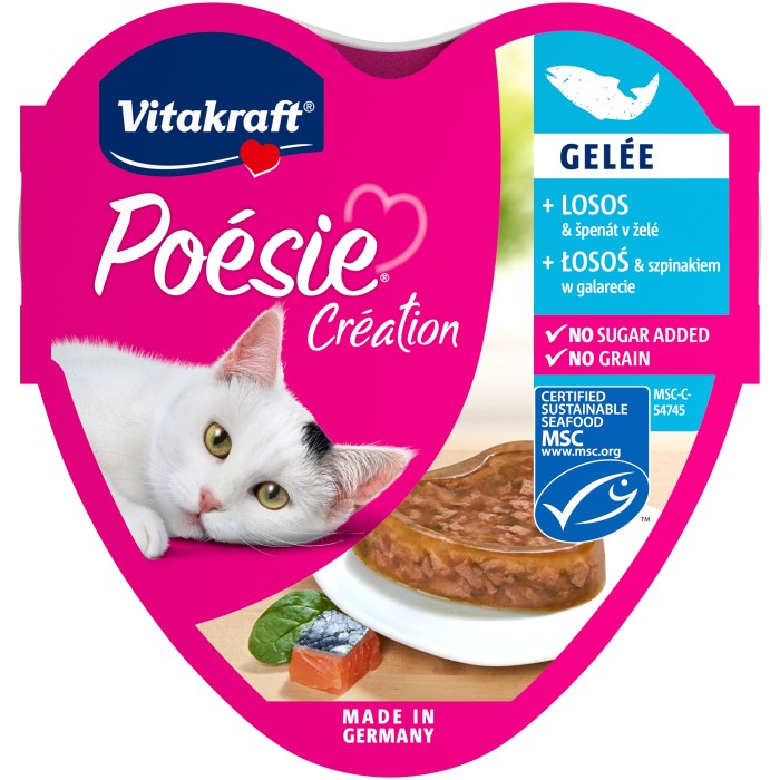 Корм вологий Vitakraft Poesie Creat, для котів, з лососем та шпинатом в желе, 85 г