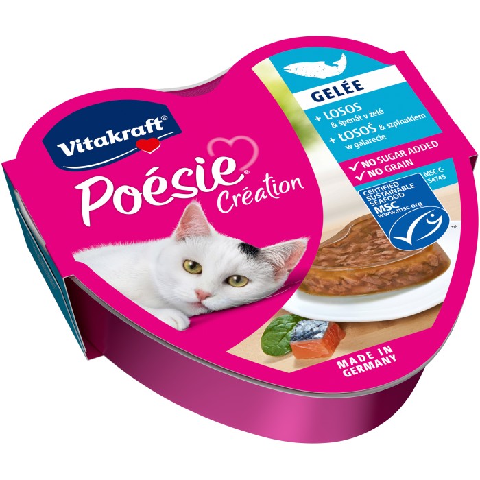 Корм вологий Vitakraft Poesie Creat, для котів, з лососем та шпинатом в желе, 85 г