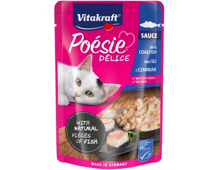 Вологий корм Vitakraft Poesie Delice, для котів, з сайдою, шматочки в соусі , 85 г