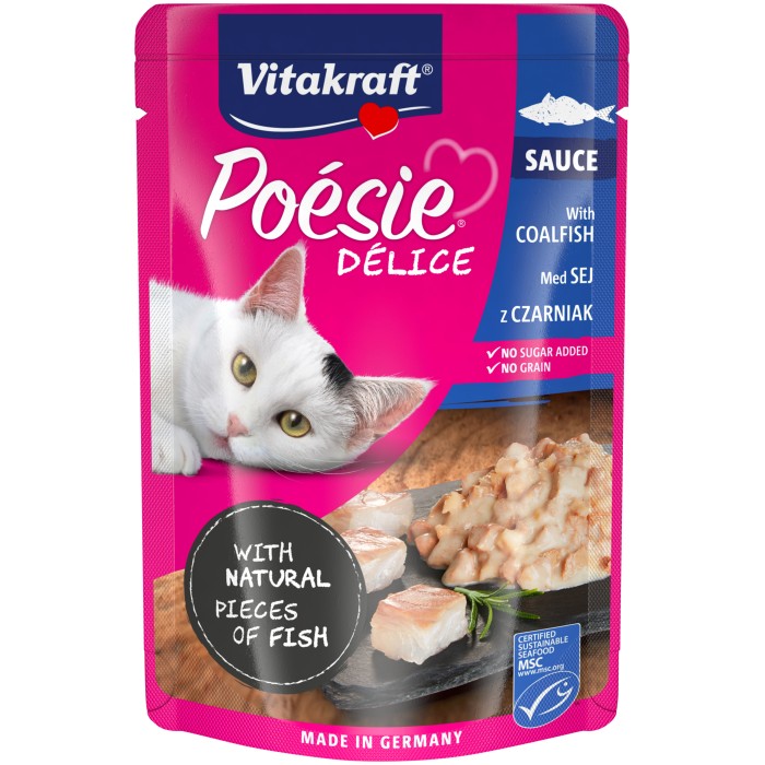 Вологий корм Vitakraft Poesie Delice, для котів, з сайдою, шматочки в соусі , 85 г