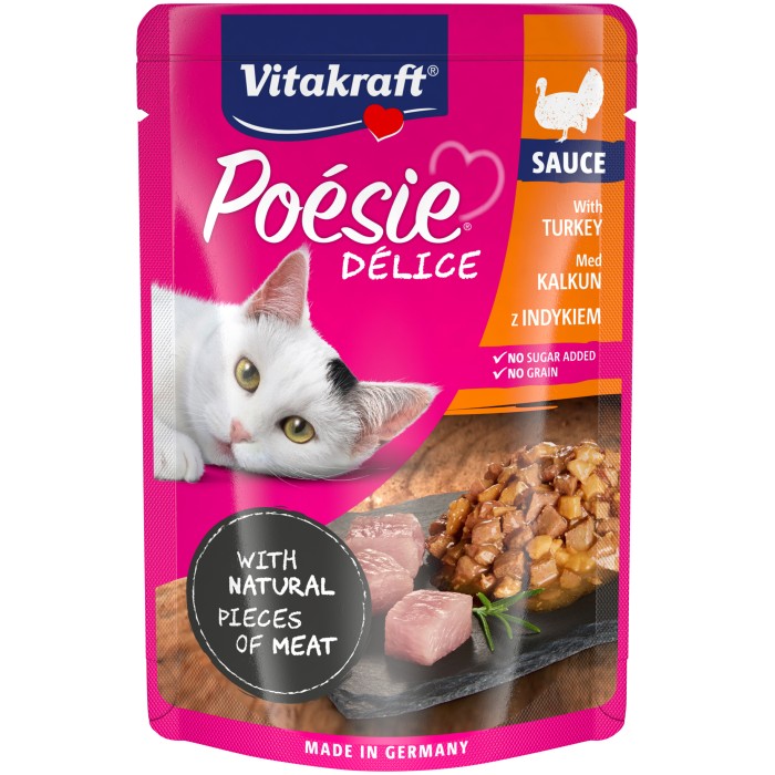 Вологий корм Vitakraft Poesie Delice, для котів, з індичкою, шматочки в соусі , 85 г