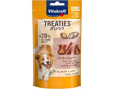 Закуски мягкие Vitakraft мини Treaties Minis Liver Sausages, с ливерной колбасой для малых пород, 48 гр