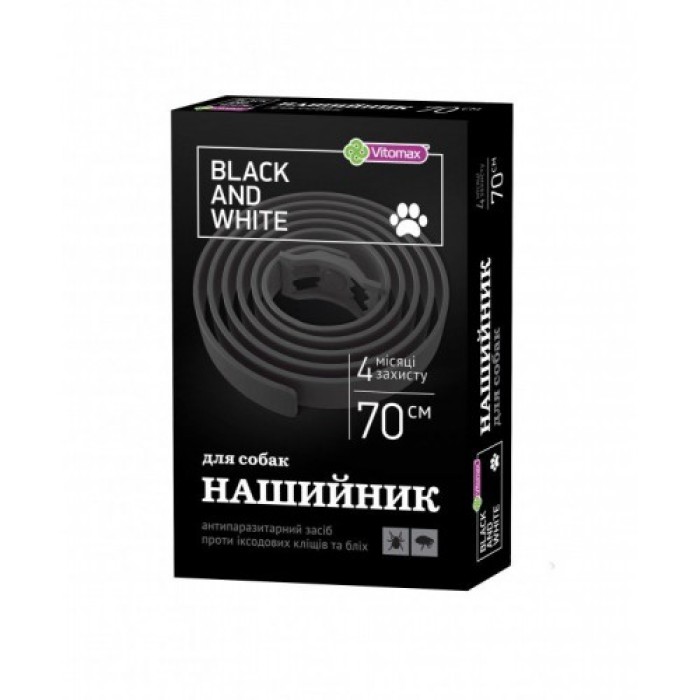VITOMAX Нашийник Black & White від бліх та кліщів для великих порід собак, 70 см, чорний