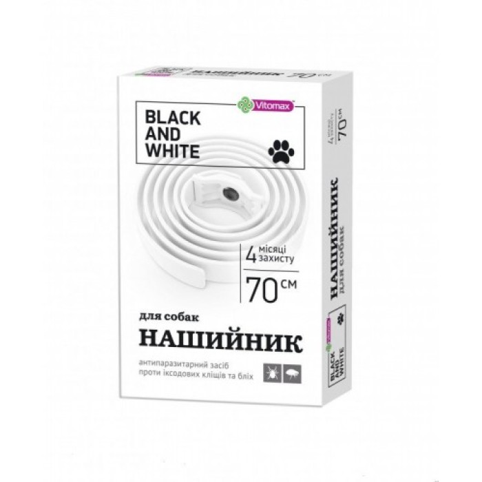 VITOMAX Нашийник Black & White від бліх та кліщів для собак, 70 см, білий