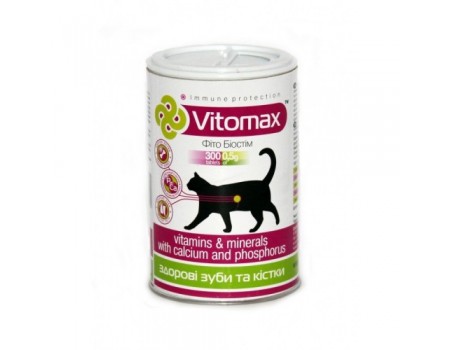 VITOMAX вітамінні добавки для зміцнення зубів та кісток котів з кальцієм та фосфором, 150г 300 таб